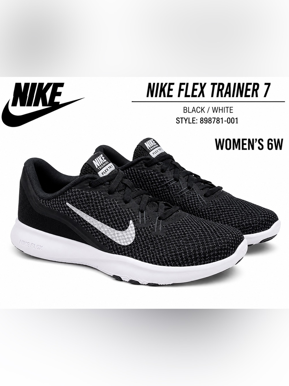 Nike Flex Trainer 7 Women’s 6 Black White Training Shoes 898781-001 NWOB